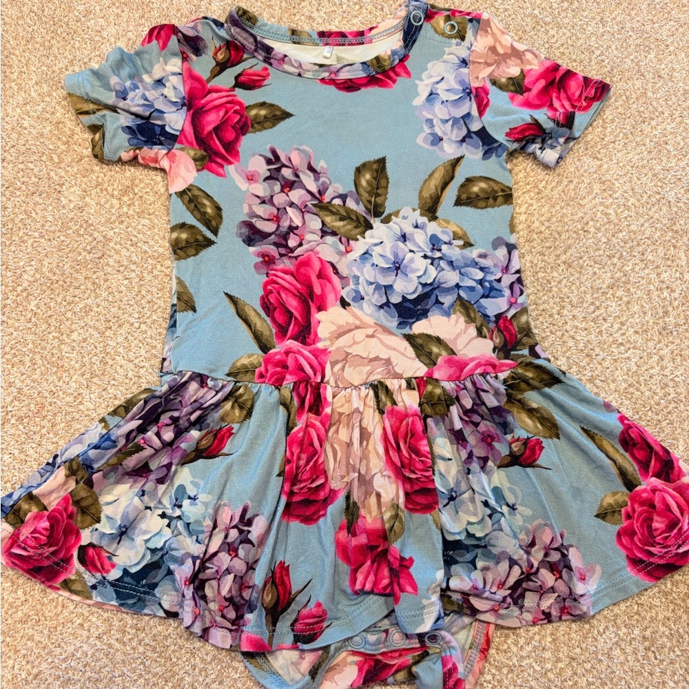 Posh Peanut Floral Romper Dress - Blue and Pink